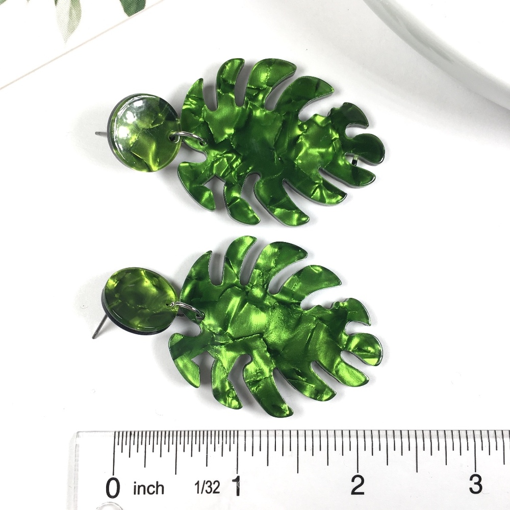 Acrylic Resin Leaf Dangle Drop Earrings BOUTIQUE - Picture 2 of 3